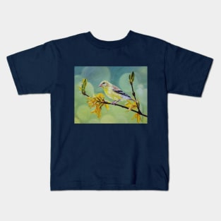 American Goldfinch and Forsythia painting Kids T-Shirt